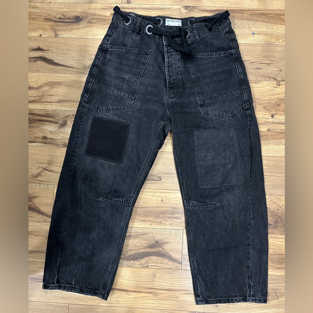 Free People Moxie Low Slung Pull On Barrel Jeans Nighthawk size 30 - Picture 5 of 14